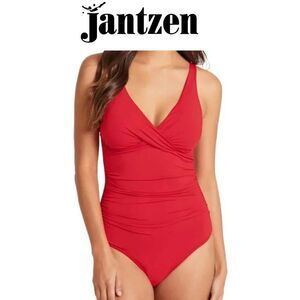 🆕️ Jantzen Solid Surplus Red Women's One-Piece Swimsuit sz 14